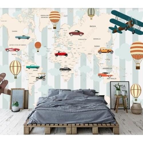 Papel de parede Cartoon world map childrens room Background Wall 3D wallpaper mural,living room home decor