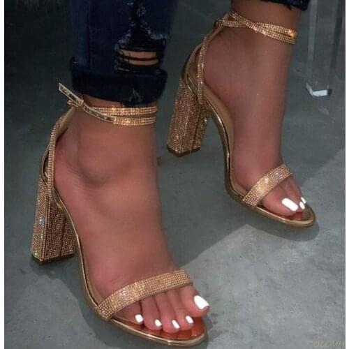 Sexy High Heels Women Pumps Gold Rhinestone Heels Ladies Shoes Classic Pumps Plus Size 35-43 Shoes Women Buckle Strap Sandals