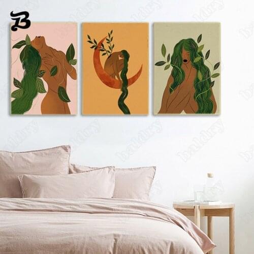Posters Naked Woman Figure Painting Long Hair Girl Canvas Painting Posters and Prints Wall Pictures for Living Room Home Decor
