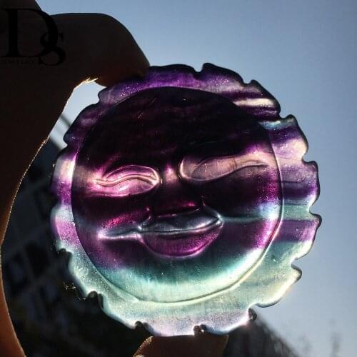 Natural Rainbow Fluorite Sun Smiling Face Pendant Amulet Crystal Sun God Mascot Healing For Christmas Tree Decoration Gifts