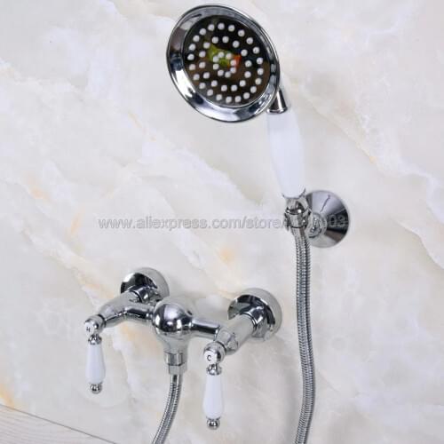 Polished Chrome Bath Faucets Wall Mounted Bathroom Basin Mixer Tap Crane With Hand Shower Head Bath & Shower Faucet Kna281