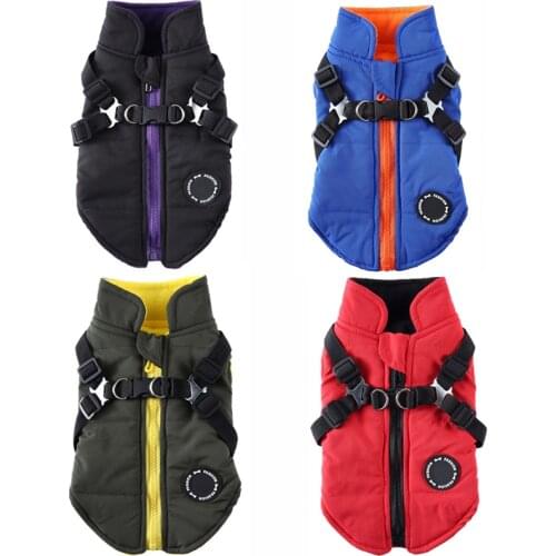 Dog Coat Jacket with Harness for Small and Medium Dogs Waterproof Dog Coat Jacket Warm Padded Puffer Pet Dog Puppy Clothes Vest