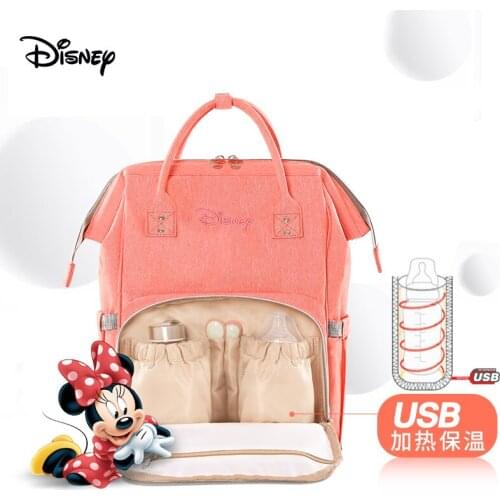Disney Diaper Mummy Bags USB Heating Insulation Bottle Mother Bag for Baby Care Travel Backpack Stroller Maternity Mom Handbag
