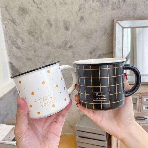 Simplified Coffee Mug Nordic Wave Points Ceramic Coffee Mug Gold Breakfast Milk Water Cup Couple Creative Gifts