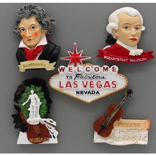European American cultural tourism souvenir musician Mozart Beethoven 3D solid magnet Las Vegas USA refrigerator home decoration