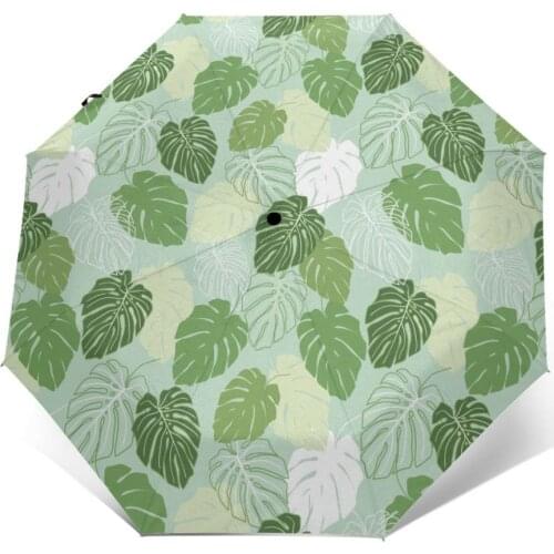 Wind Resistant Folding Automatic Umbrella Women Auto Monstera Leaves Windproof Umbrellas Rain For Men Parasol