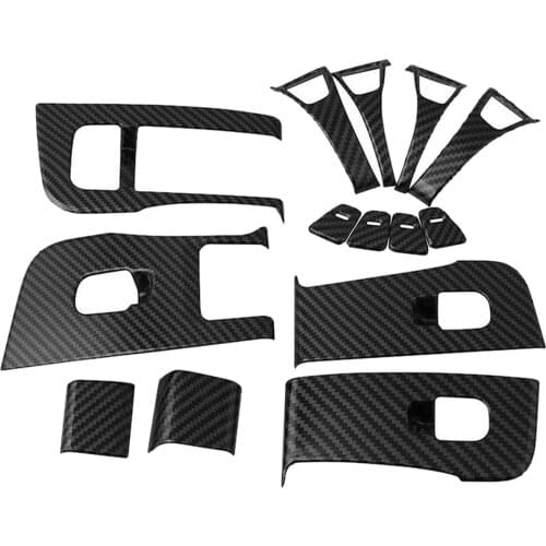 For Tesla Model Y Carbon Fiber Inner Window Switch Bring ABS Cover Trim Panel Door Decal Open Button Holder Glossy (14 Pieces)