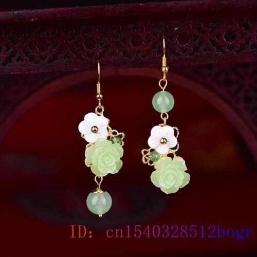 Green Jade Flower Earrings Zircon Gemstone Women Gifts Jewelry Natural Crystal Chalcedony Fashion Amulet Charm 925 Silver