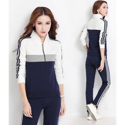 2Pcs Set Women Sport Tracksuit Zipper Hoodies Sweatshirt Pants Set Jogger Sport Wear Ladies Sweat Autumn Streetwear Patchwork