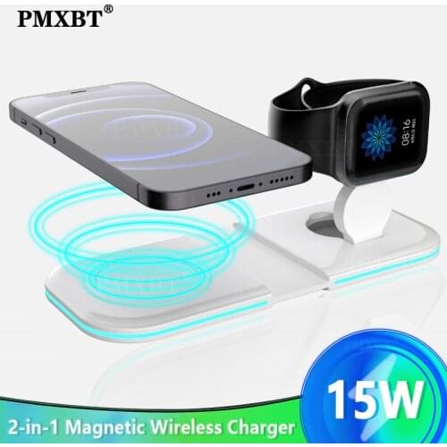 15W Wireless Charging 2 in 1 Wireless Charger For Iphone 12 Airpods IWatch Fast Charging Phone Foldable Magnetic DUO Charge Dock