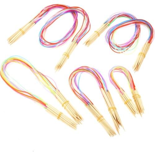 18pcs Multicolor Tube Circular Carbonized Bamboo Circular Knitting Needles 40cm - 120cm Crochet Hooks Set Sewing Tools