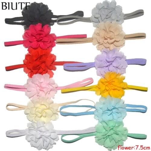 20pcs/lot Skinny Elastic Headband Girl Simple Style 7.5cm Chiffon Flower Hairband DIY Boutique 12 Color for Choose HB030