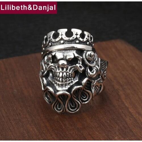 2019 Punk Hiphop Fun Skull Clown Initial Adjustable LOVE Ring 100% 925 Sterling Silver Jewelry Men Statement Opening Ring R75
