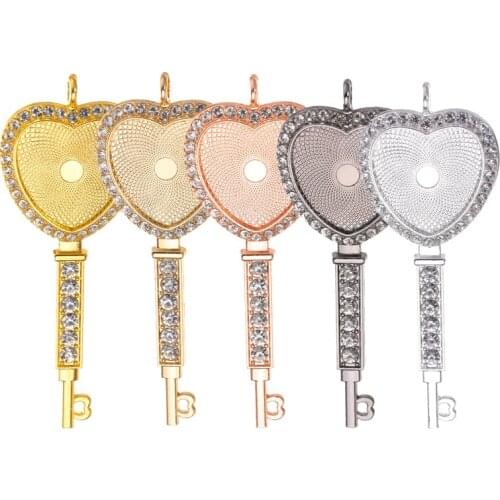 DIY Jewelry Making 3PCS Cabochon Pendant Base Diamond Zircon Key Necklace 25mm Alloy Tray Crafts Accessories Jewellry Findings