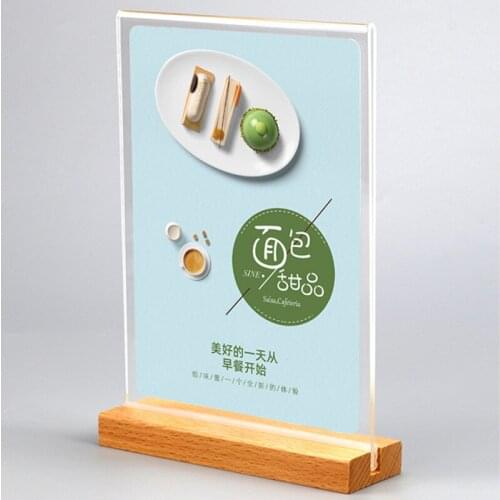A5 Acrylic Sign Holder Beech Material T Shape Table Menu Holder Product Price Flyer Display Card Holder Stand