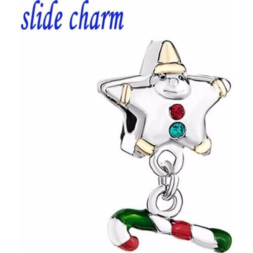 Slide charm Free shipping Europe New Listing Christmas snowman crutches pentacle pendant amulet beads fit Pandora bracelet