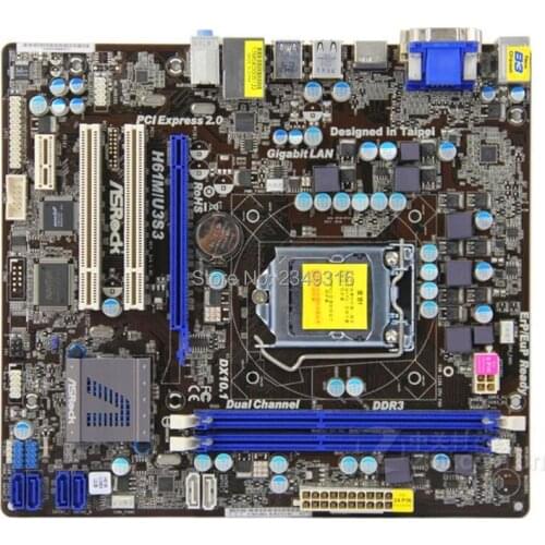 For ASRock H61M/U3S3 Desktop Board H61 Slot LGA1155 DDR3 Motherboard SATA2 USB2.0 Support I3 I5 I7