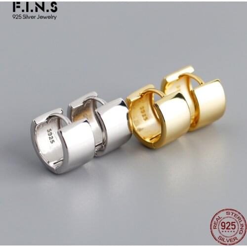 F.I.N.S 925 Minimalist Fine Jewelry Solid Sterling Silver Hoop Earrings Geometry Smooth Wide Round Earlobe Buckle Anti-Allergy