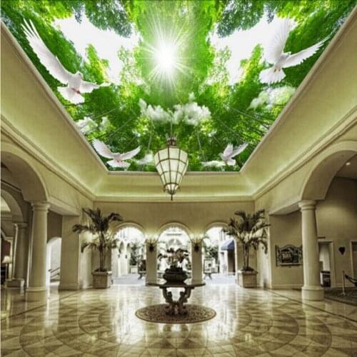 Photo wallpaper Peace Pigeon Mural Custom High Quality Blue Sky White Cloud Green Bamboo Forest ceiling wallpaper