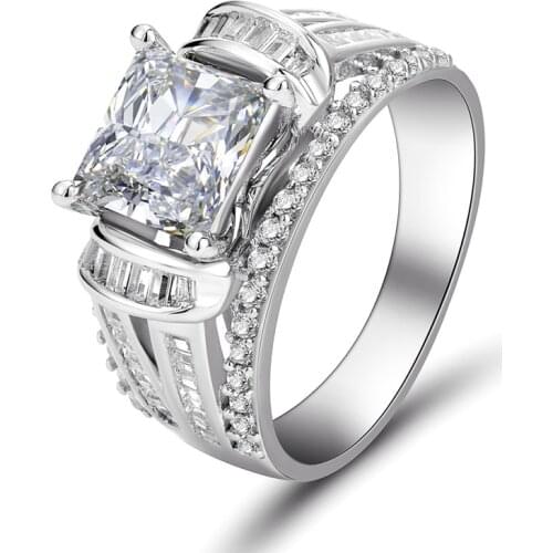 Huitan Luxury Princess Square CZ Womens Rings Newly Wedding Engagement Bands Design High Quality Female Eternity Trendy Jewelry