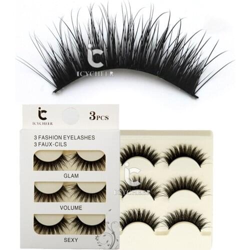 ICYCHEER 3pairs Mink Eyelashes Natural False Eyelashes 3d Mink Lashes Soft Eyelash Extension Makeup Kit Cilios lashes