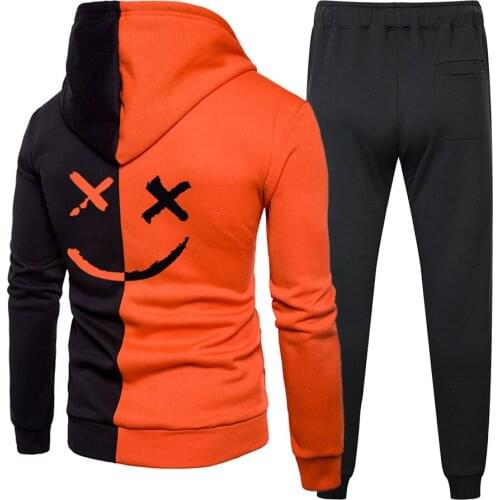 Autumn Winter Mens Patchwork Zipper Hoodies +Pants Tracksuit Set Casual Personality Sportswear Two-Piece Jogging Sports Suit