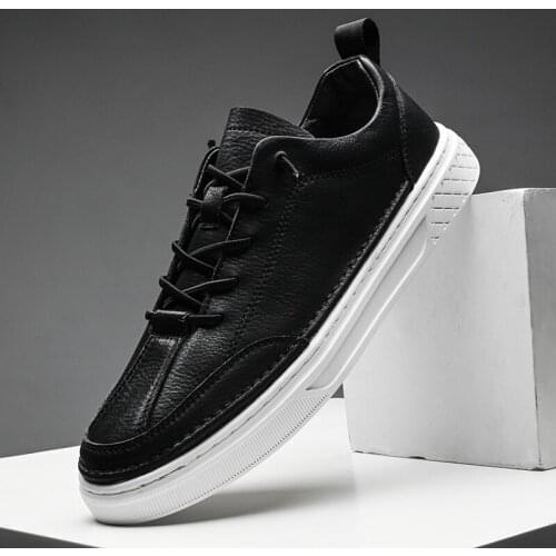 Fashion Leather Shoes Men White Sneakers Black White Shoes Flat Leather Men Casual Shoes Brand Male Footwear