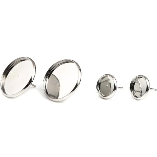Iron Alloy Round Ear Post Stud Earrings Cabochons Settings DIY Jewelry Findings (with Ear plug),Fit 10mm 20mm Glass Cabochons