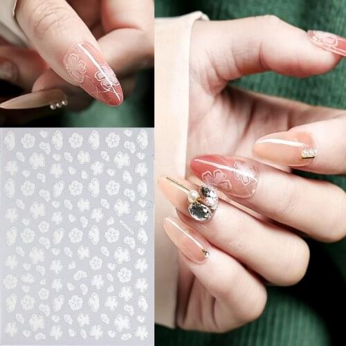 2020 Hot DIY 3D Nail Art Sticker Adhesive Sticker Decals Tool White Flowers Nail Art Tattoo Decoration Wholesale Z0298