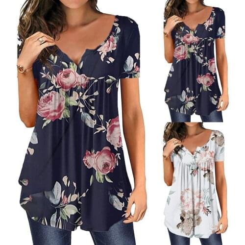 Fashion Women Floral Print Tshirt Tops Large Size Short Sleeves Ladies T Shirt Summer Loose Female Tee Shirts Plus Size #T1Q
