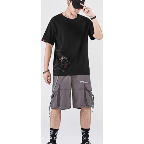 Harajuku MenS T-Shirts Chinese Style Embroidery Short Sleeve Tshirts Summer Hip Hop Casual Cotton Tops Tees Streetwear 30070