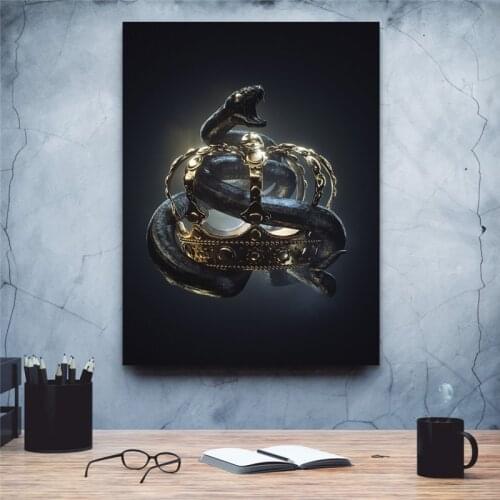 Painting Wall Art HD Crown Snake Print Poster Modular Black Gold Canvas 1 Panel Cool Home Decoration Pictures For Living Room