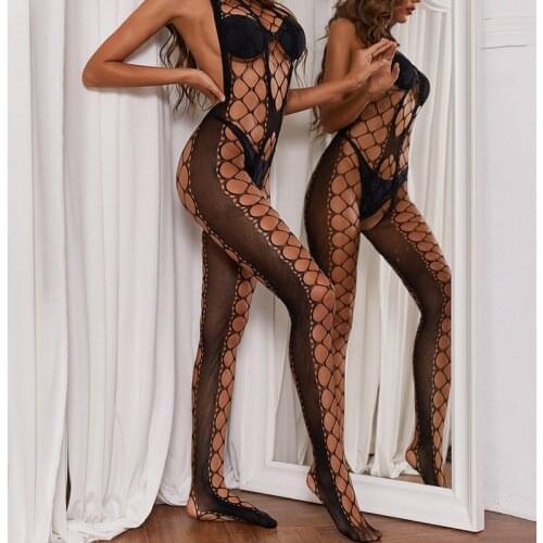 OMSJ Open Back Sexy Lingerie Erotic Teddy Skinny Nightwear Jumpsuits New Halter Sleeveless Sheer Mesh Womens Intimate nightgown