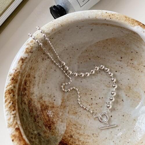 Real 925 Sterling Silver Beads Chains Necklace for Women OT Toggle Korean Elegant Chokers Statement Jewelry 2021