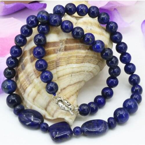 Natural Lapis Lazuli Stone 8mm Round Beads Pendant Chain Necklace for Women High Grade Gifts Choker Jewelry 18inch B3203