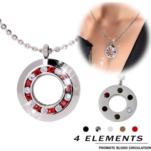 38 Health Care Magnetic therapy Beauty Charm Pendant Gold Color 316L Stainless Steel Womens Red and white zircon Jewelry