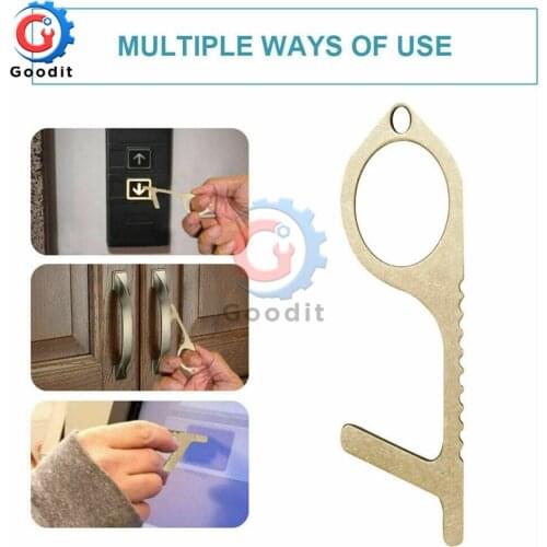 Portable EDC Door Opener Press Elevator Tool Contactless Safety Handle Brass Key Grip Protection No-Touch Door Open