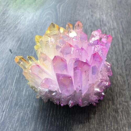 Natural Angel Aura Quartz Titanium Coated Cluster Reiki Healing Energy Crystal Stone Column Point Radiation Resistant Decoration