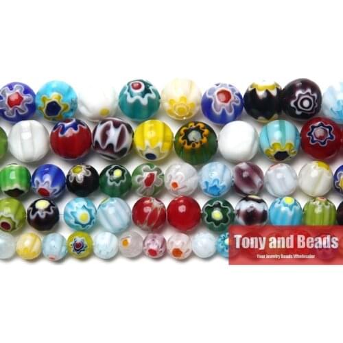 Multi Colors 2 Flower Millefiori Lampwork Glass Beads 6 8 10mm Pick Size For Jewelry Making LGB3