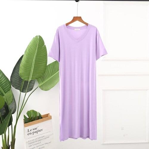 Loose Casual Softy Nightdress Sexy Short Sleeve Intimate Lingerie V-neck Home Dressing Gown Modal Nightgown Women Sleepwear