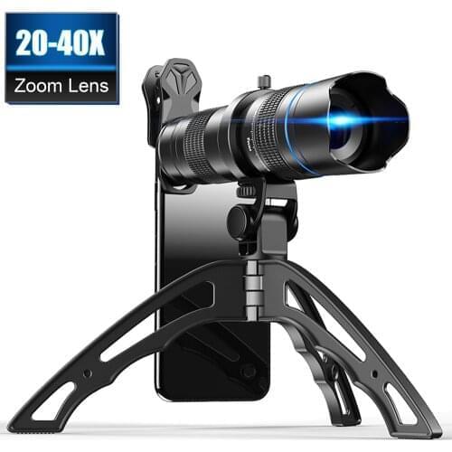 APEXEL Optional HD 20x-40x zoom telescope telephoto lens monocular mobile lens+ selfie tripod for Samsung iPhone all Smartphones