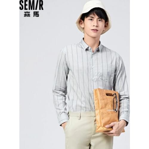 SEMIR Men Shirt Long Sleeve Spring 2021 New Cotton Shirt Men Spring Vertical Stripes Inch Shirt Single Clothing