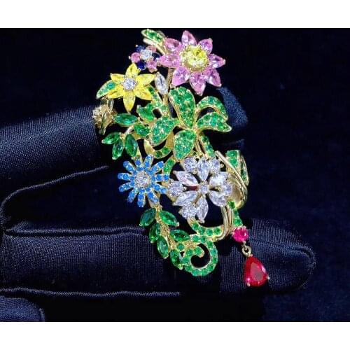 Mutli color plant flower brooch pins 925 sterling silver with cubic zircon brooch vivid color fine women jewelry