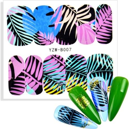 1 Sheet Colorful Leaf Nail Art Sticker Full Cover Slider Flower Water Decals Decor Watermark Tattoo Manicure Accessories