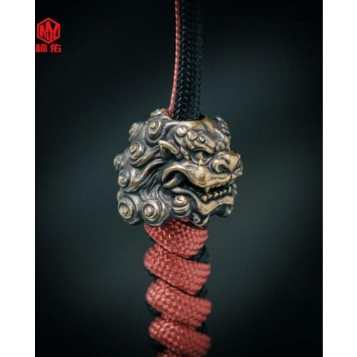 1PCS Retro Chinese Style Lion Dance Paracord Brass Knife Beads Mini Outdoor Tool Accessories Pendant
