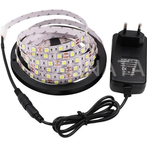 12V LED Strip Light SMD5050 60Leds/m Flexible Tape Ribbon Rope with Power Supply Cold White Warm White Blue for Home Decoration