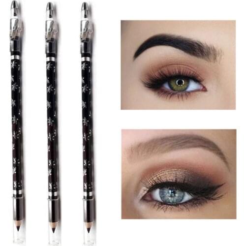 2-in-1pencil Sharpener Double-headed Eyebrow Pencil One Black And One Coffee Color Eyebrow Pencil With Sharpener Black TSLM1