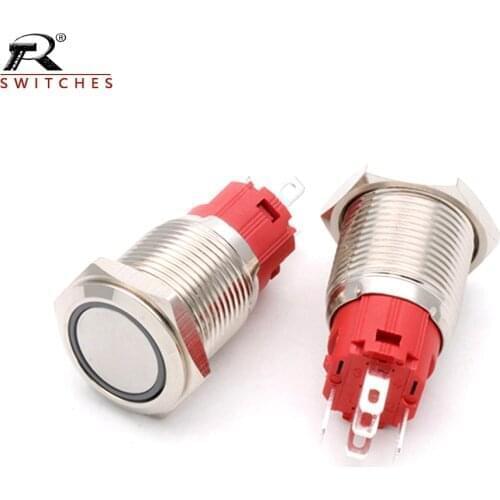 5PCS metal Button switch power supply self-reset self-locking round power symbol waterproof jog switch 9V-24V 16/19/22MM