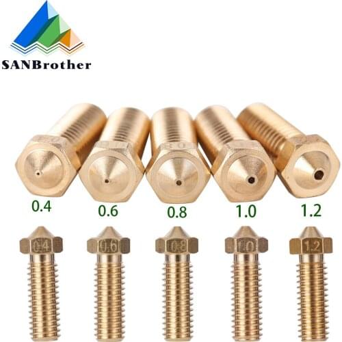5PCS 3D Printer Brass Volcano Nozzle M6 Extruder Nozzle 0.4/0.6/0.8/1.0/1.2mm For 1.75mm Filament For 3D Printer Parts