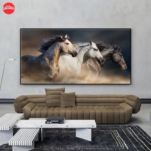 5d photo Round Diamond Painting Hot selling home art three horses animals Full Drill Square Mosaic Home Decor Handmade